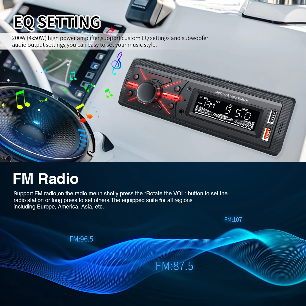 Car Radio 1din Stereo Multimedia MP3 Player Digital Bluetooth FM Audio Music Colorful RGB Light With USB In Dash AUX Input - 4