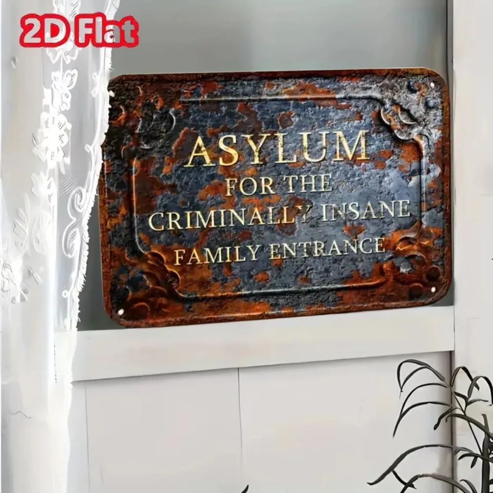 Lunatic Asylum Family Entrance – Plaque en métal rétro vintage pour porte, plaque nominative, plaque nominative pour maison, terrasse, jardin, bar, ferme, garage, décoration murale 30,5 x 20,3 cm