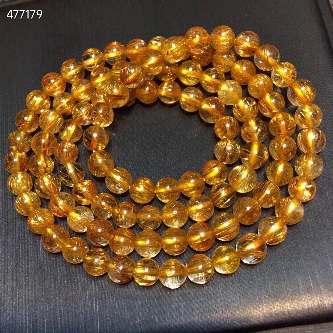 

Natural Copper Rutilated Quartz Cat Eye 3 Laps Bracelet Clear Crystal Round Beads 5.5mm Women Man Bracelet Genuine AAAAA