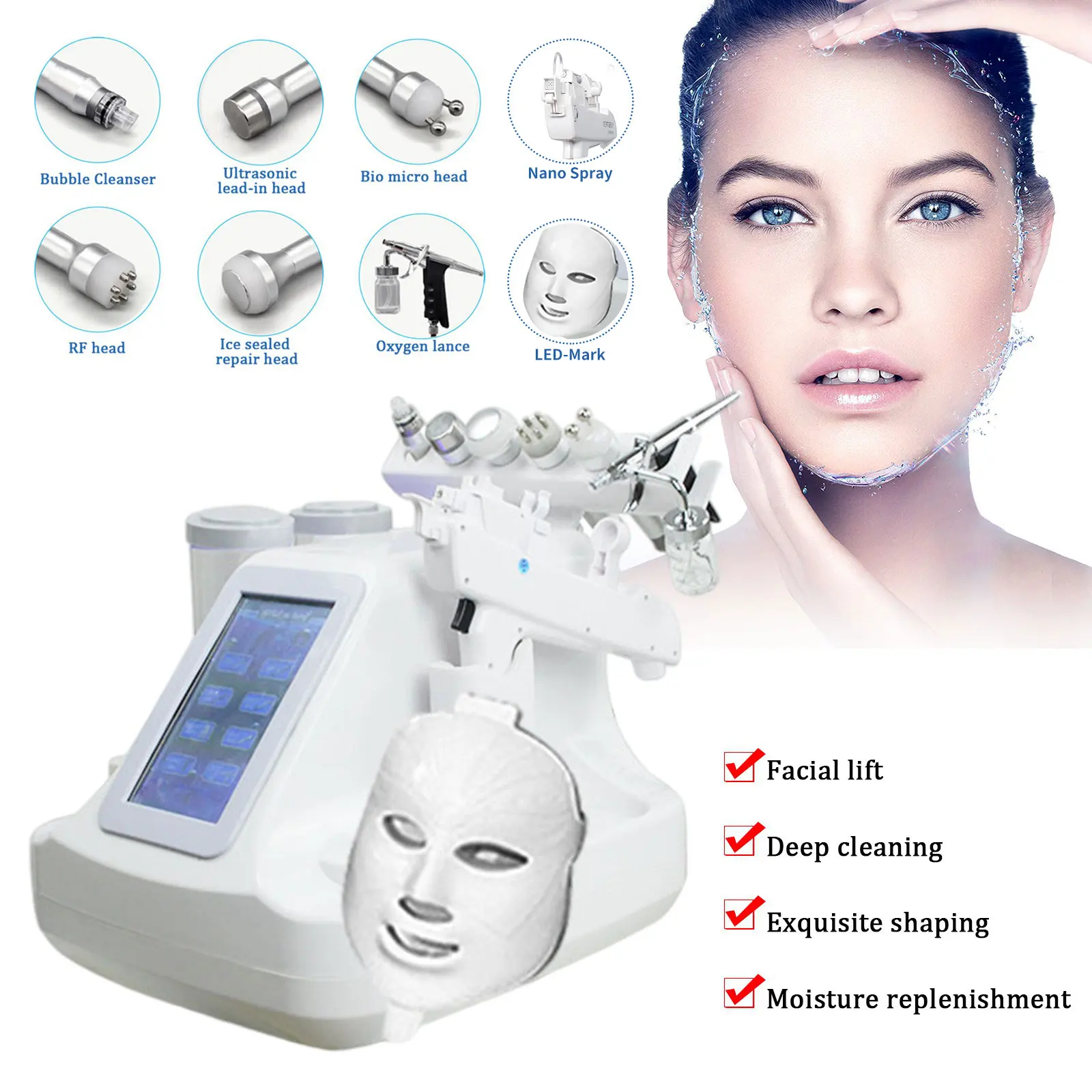 8 In 1 Hydra Facial Machine Oxygen Facial Radiofrequency Microdermabrasion Machine Skincare Home