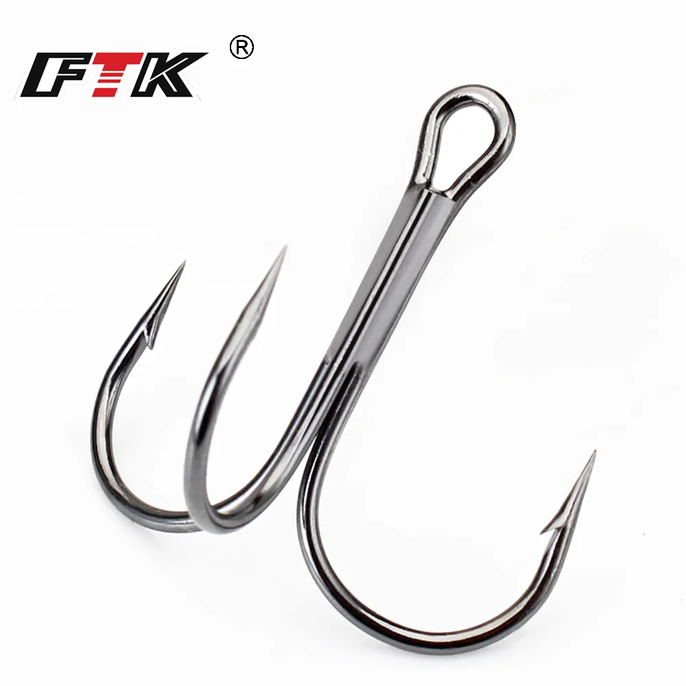 

FTK High Carbon Steel 10-20pcs Fishing Hook Overturned Treble Hooks Hard Bait Fishing Tackle Round Bend For Pike Bass