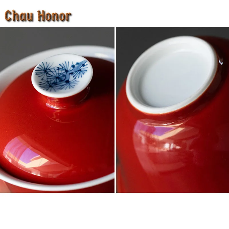 90ml Boutique Pure Hand Painted Pine Art Ceramic Tea Tureen Chinese Tea Maker Crockery Gaiwan Household Kung Fu Tea Drinkware