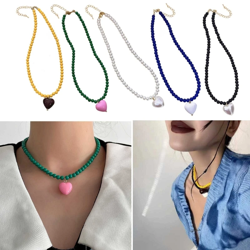 로맨틱 라이트 활 러브 비즈 여성 목걸이, 핑크 쇄골 체인의 세련된 럭셔리 디자인, 파티 쥬얼리로 선물하기 좋은 아이템, 2023년 신상 패션 아이템 11 하트 비즈 초커 러브 펜던트 목걸이, 비즈 체인 초커 파티 쥬얼리