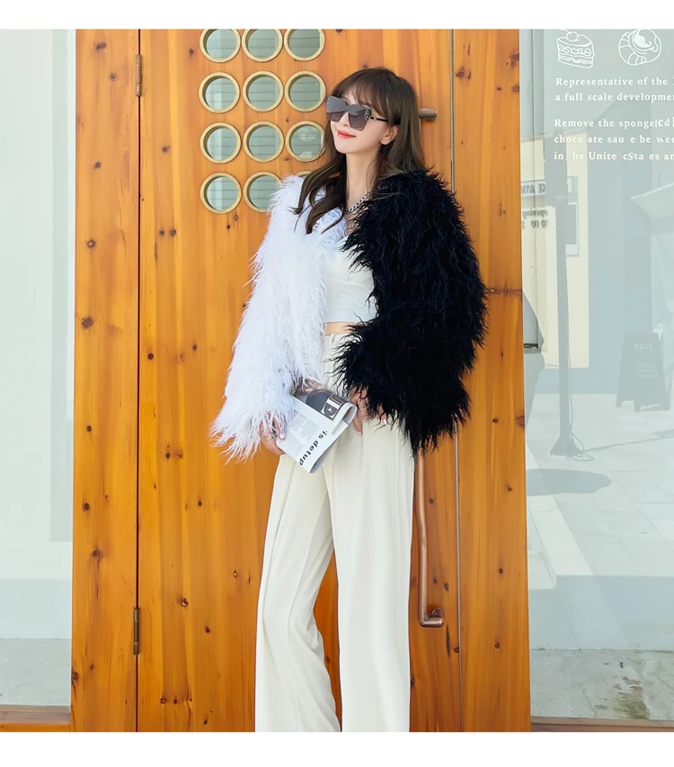 2023 Winter Color Contrast Patchwork Furry Coat Korean Style Environmentally Friendly Fur Blue Beach Wool Green Faux Fur Coats