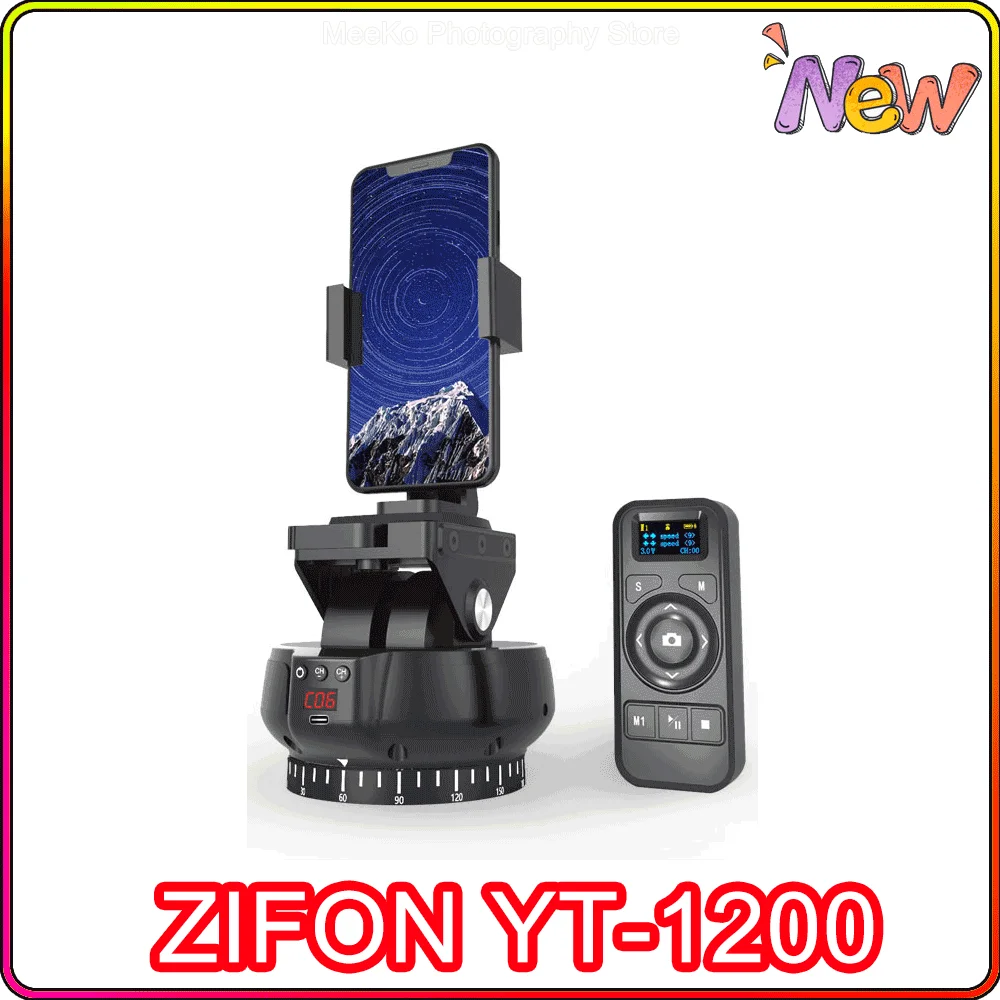 ZIFON YT-1200 Auto Motorized Rotating Panoramic Head Remote Control Pan Tilt Video Tripod Head Stabilizer for Smartphone Cameras