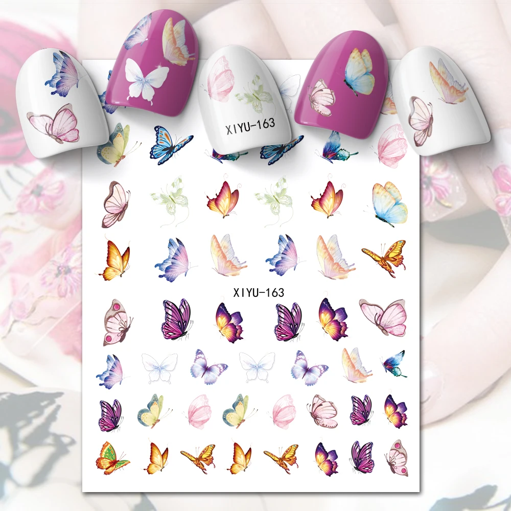 

10PCS Color Butterfly Nail Sticker Plant Nail Decoration Appliqué Pink 3D Adhesive Back Slider XIYU-163