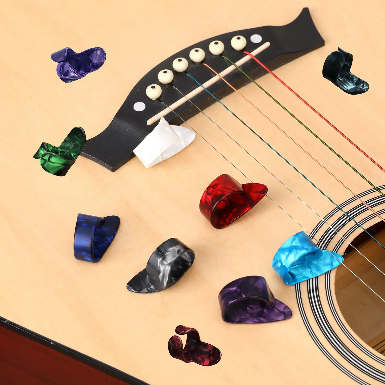 10pcs Celluloid Guitar Finger Picks Thumb/Index Sizes Fingerstyle Protector Anti-Slip Design Bass Acoustic/Electric  Guitar