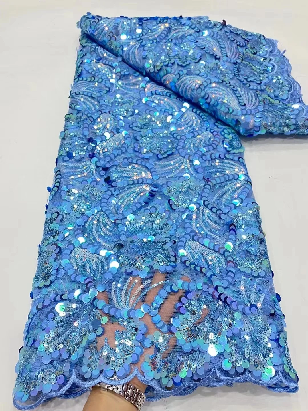 

Sky Blue African Sequins Lace Fabric 2023 High Quality French Mesh Lace Fabric With Sequins Nigerian For Wedding Party Dress