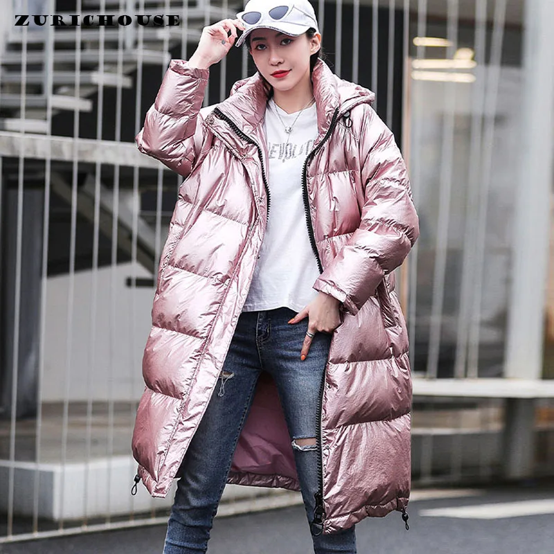 Brillante Abrigos Mujer Invierno Suelto Con Capucha Parker 2022 Moda Cremallera De Pie Cálido Largo De Gran Tamaño Chaqueta - AliExpress