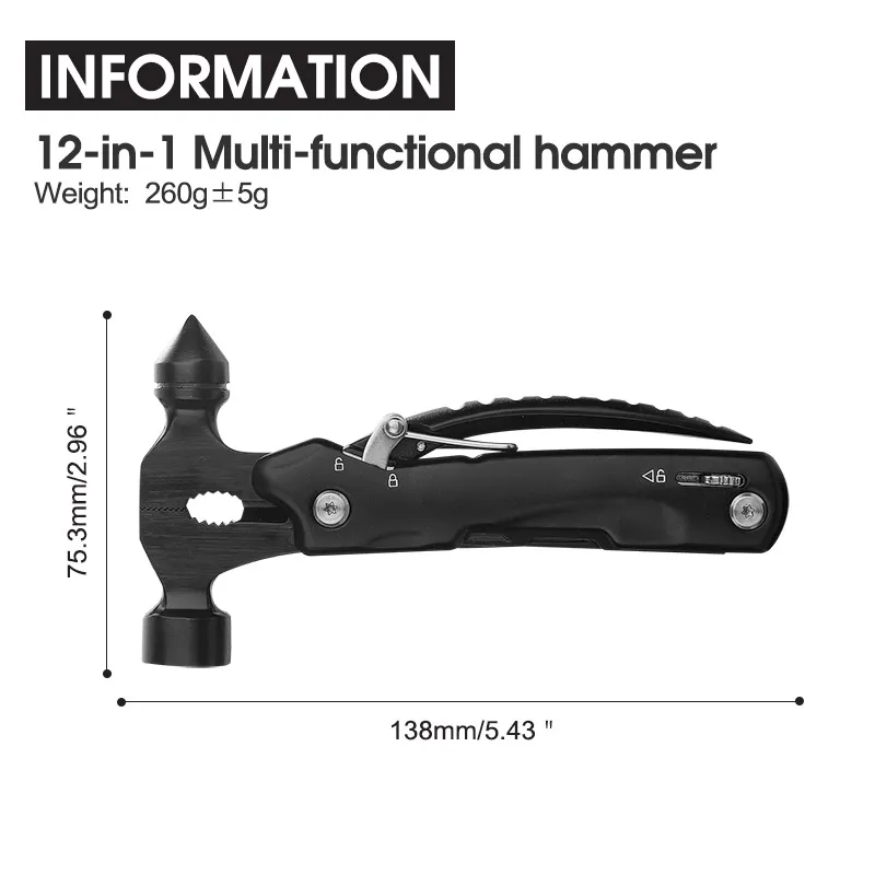 Portable Multitool Survival Hammer Emergency Escape Safety Hammer Cool Gadgets for Camping Hiking,Christmas Birthday Gift 2