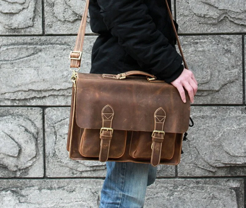 Crazy Horse Cowhide Leather Briefcase