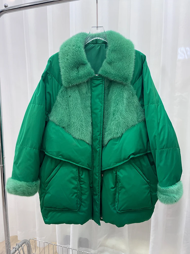 

Модная Новая женская куртка с воротником из меха норки и гусиного пуха, длинная теплая Толстая Женская куртка-пуховик, зимняя Роскошная Одежда, парки