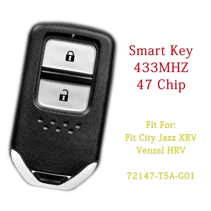 

Автомобильный ключ BaoJiangDd для брелока с 2 кнопками 433 МГц ID47 для Honda Jazz XRV HRV Vezel безключевой смарт-ключ 72147-T5A-G01 KR5V2X