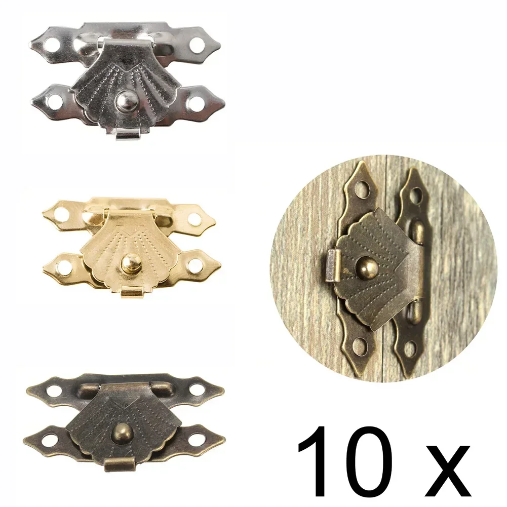 10Pcs Vintage Wooden Box Decorative Latch Antique Bronze Iron Jewelry Box Padlock Hasps Latch Clasp Lock Wooden With Screws