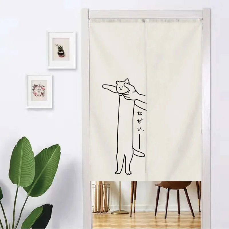 Funny Cat Japan Style Door Curtain Modern Minimalist Art Hanging Curtains Entrance Partition Bedroom Linen Kitchen Porch Decor 3