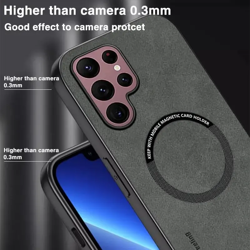 Premium Magnetic Leather Phone Case with Wireless Charging Compatibility