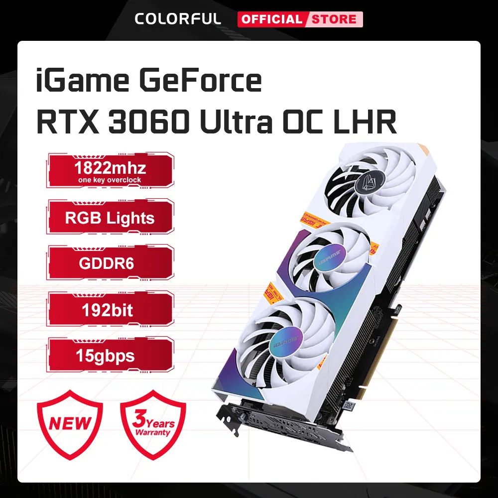 Colorful iGame GeForce RTX 3060 Gaming Graphics Card (12GB GDDR6 192-bit  PCIE 4.0 One-key Overclock -Multi-Mode RGB Lights) GPU
