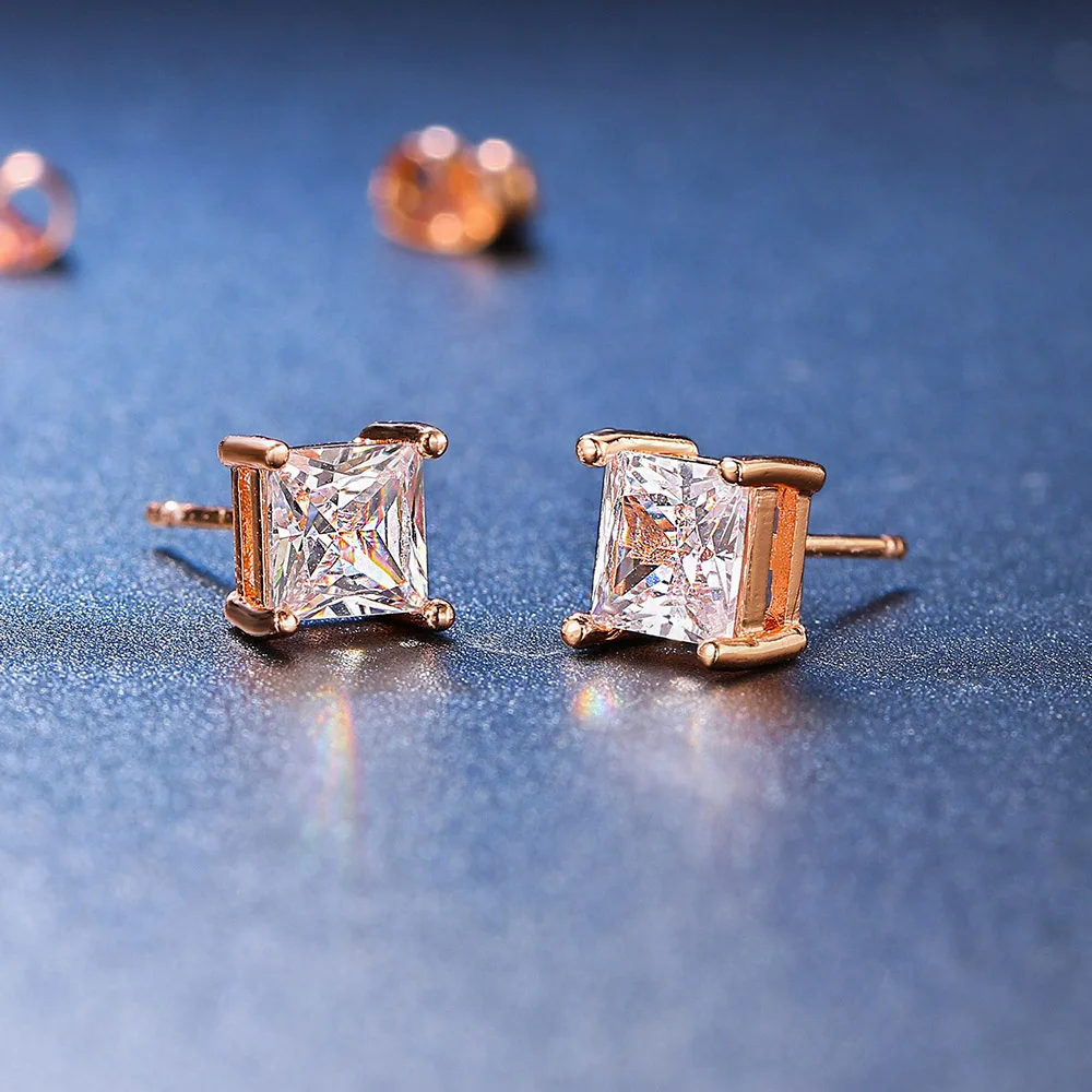 Earrings For Women Squares Clear Zircon Stud Earring for Female Male Various Size Crystals Ear Accessories Earing Jewellry E323 5