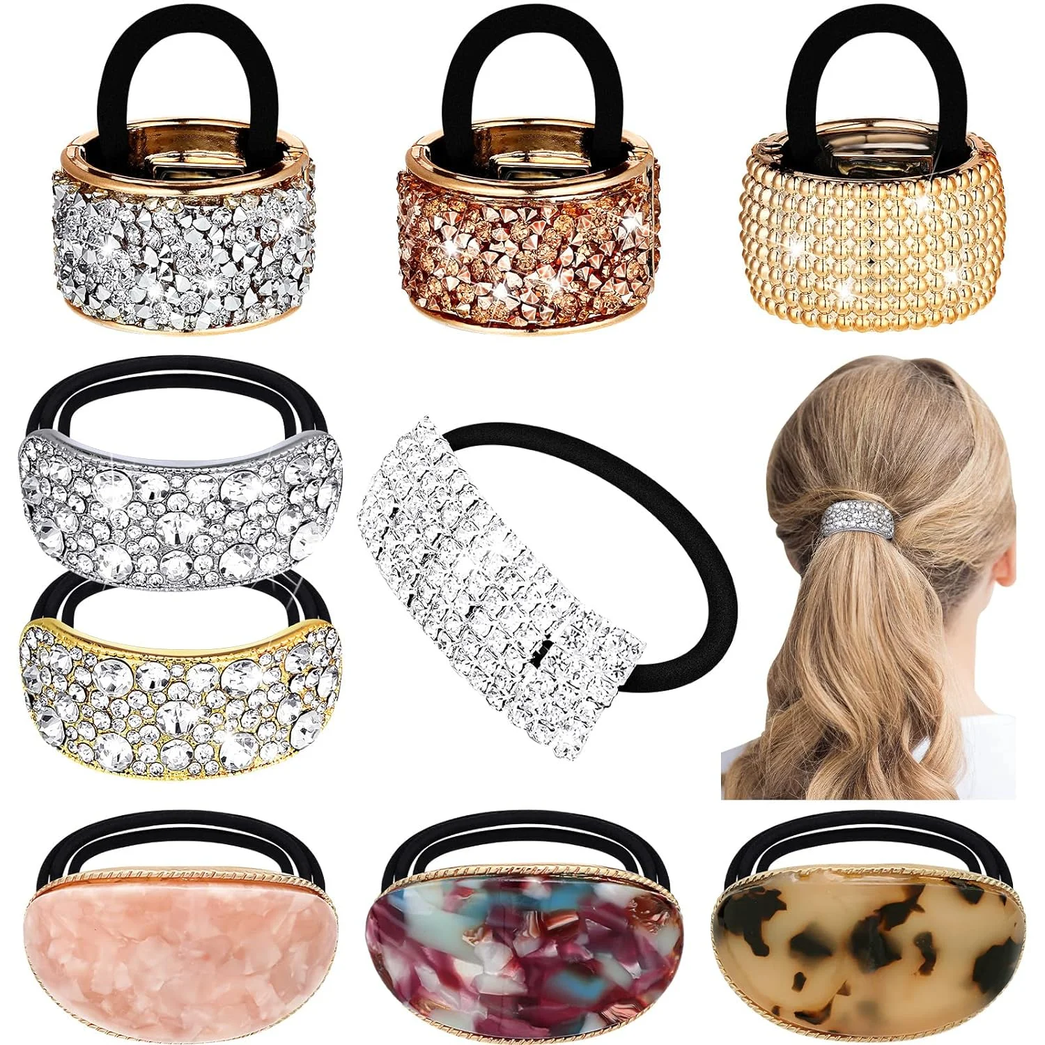 Mode Acetat Geometrische Halbkreis Schnalle Haar Seil Frauen Pferdeschwanz Halter Haar Krawatten Elastische Gummiband Faul Wind Kopfschmuck – Detail 1
