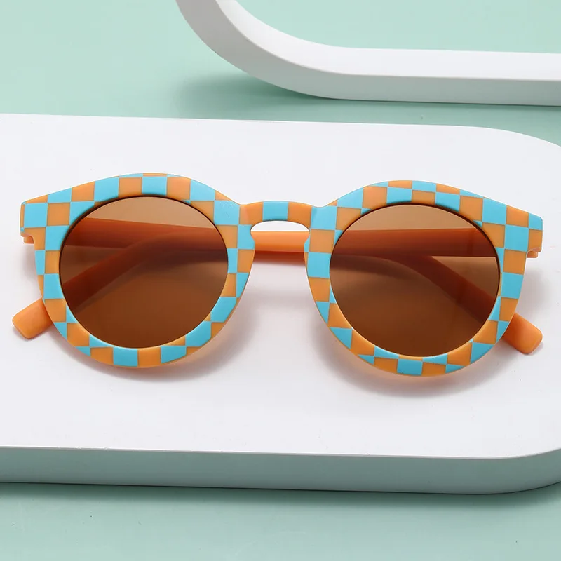 New Kids Cute Checker Panel Color Round UV400 Sunglasses Baby Girls Outdoor Sun Protection Sunglasses Children Sun Glasses
