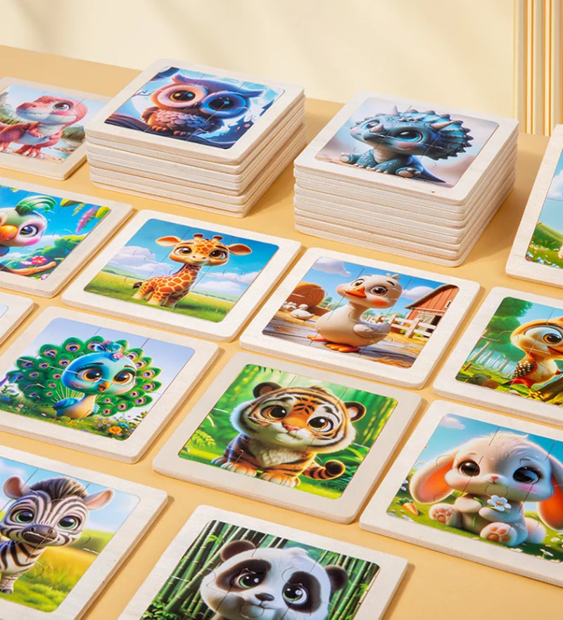 6 stück Holz Puzzle Kinder Montessori Spielzeug Dinosaurier Ozean Tier Kognitive Spielzeug Puzzles Pädagogisches Spielzeug Für Kinder – Detail 2