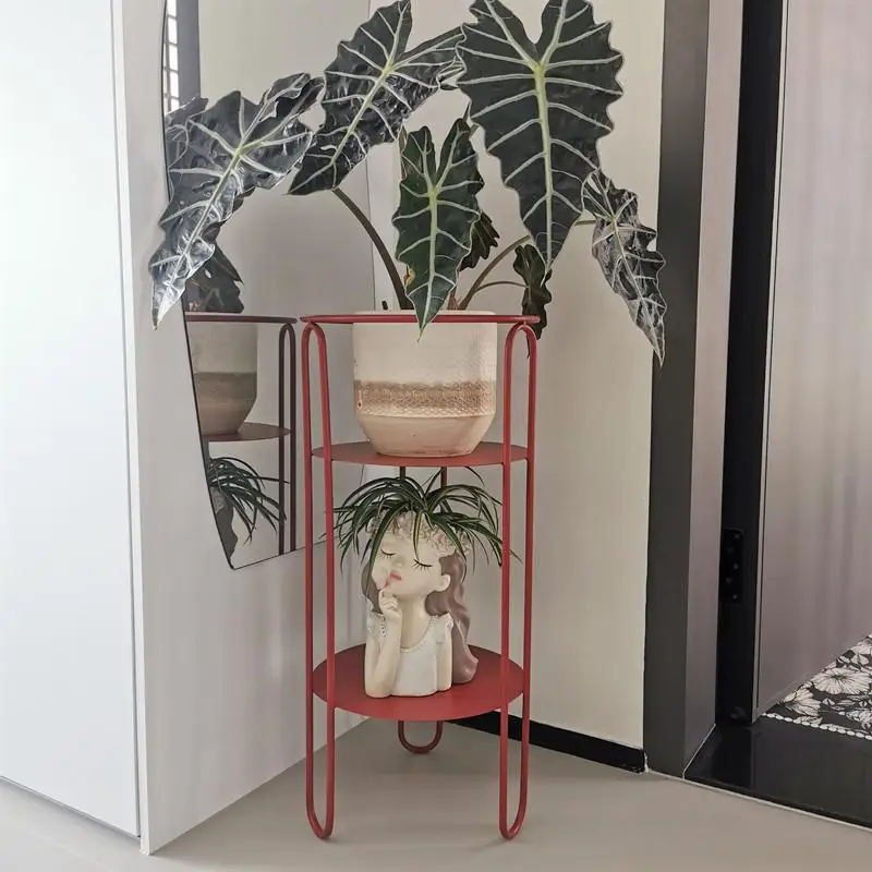 Minimalist Iron Flower Stand Vintage Red Multi-Tier Plant Shelf Creative Balcony/Living Room Decor Stylish Plant Display Rack