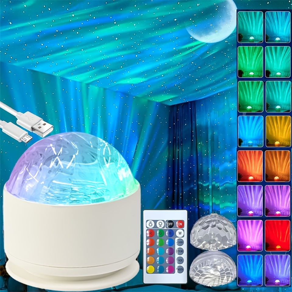 LED Galaxy Projector Light Northern Aurora/Water Ripple USB Plug Night Light with Remote 7 Modes Kids Room Party Decoration Gift