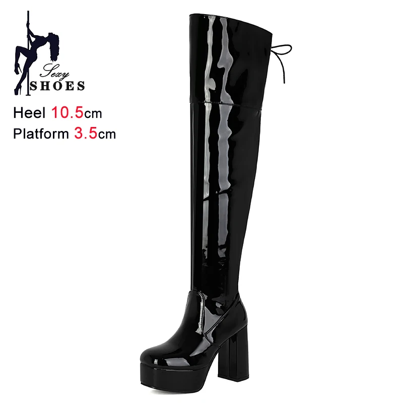 New Autumn Winter Black Women's Knight Boots Round Toe Over-the-knee Boots Thick High Heels 10.5cm Side Zipper Ladies Long Boots