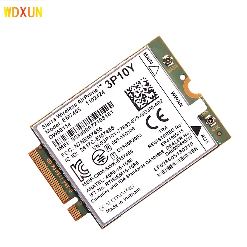 Sierra Wireless Airprime Em7455 Dw5811e 3p10y Cat6 4g Módulo para Dell E7270 E7470 E7370 E5570 E5470 sem Fio Fdd Tdd Gobi6000