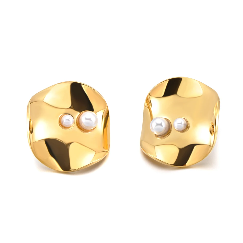 JeeMango Modische geometrische Ohrringe mit weißen Kunstperlen, zarte vergoldete Damen-Ohrringe, Edelstahl-Schmuck E26080 – Detail 1