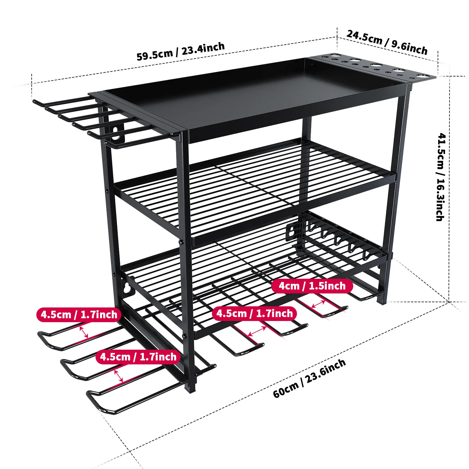 Elektrowerkzeug-Organizer zur Wandmontage, robuste Garagen-Werkzeug-Organizer und Aufbewahrungsregal, 2 Schichten/4 Schichten Metall-Werkzeug-Organizer – Detail 13