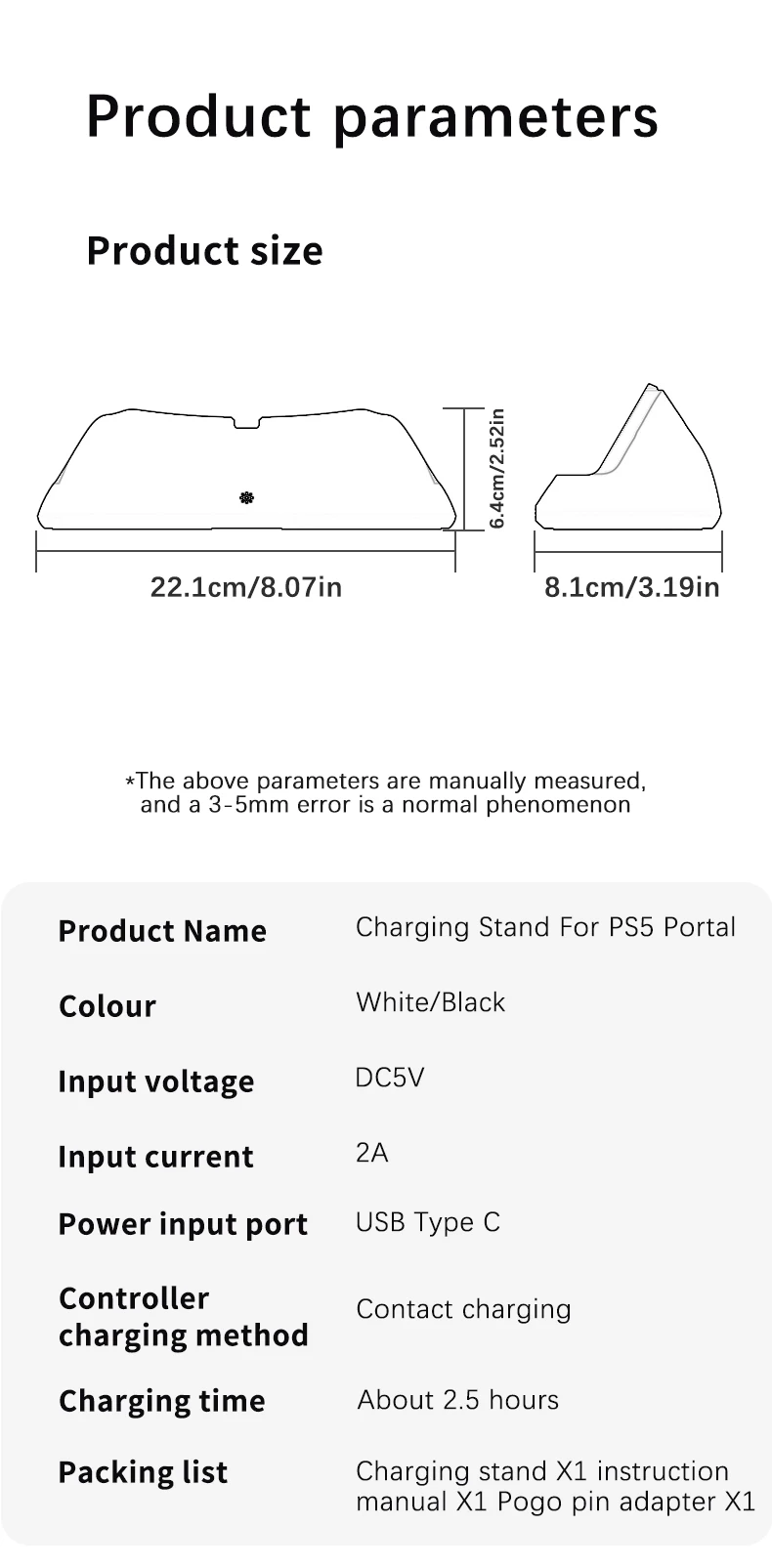 HONCAM Charging Dock Station for PlayStation Portal 7 RGB Light Modes Console Charger Stand with Tri-Protection Safety charging
