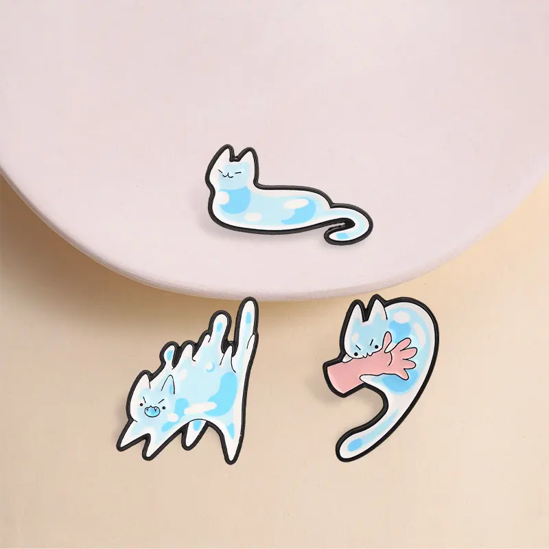 Adorable Blue Spotted Slime Cat Enamel Pin - Kawaii Cartoon Kitten Brooch
