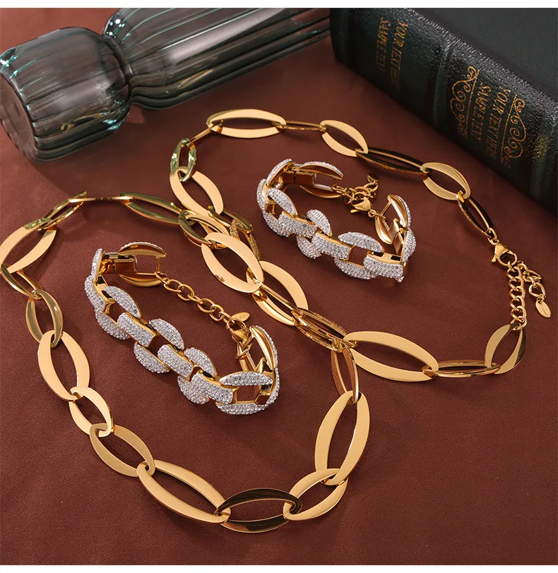 Frauen Halskette Armband Luxus Set stilvolle o Kette mit Edelstahl Mode Charme Schmuck Großhandel – Detail 8