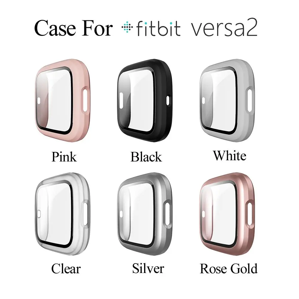 Full Cover Glass Case For Fitbit Versa 2 Hard Matte PC Plated Screen Protector Rugged Protective Cover for Fit Bit Versa 2 Watch