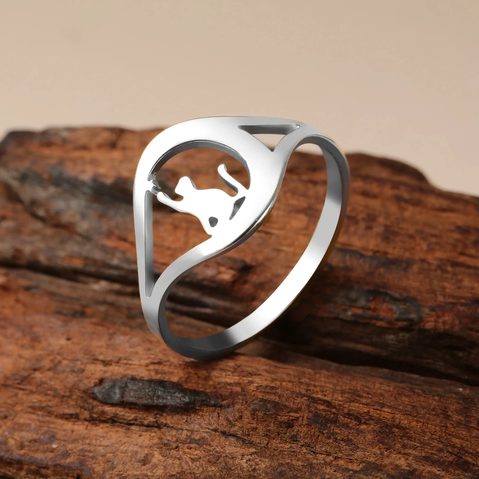 COOLTIME Niedliche Katze Kätzchen Stern Ring für Frauen Männer Edelstahl Haustier Tier Fingerring Mode minimalist ischen Schmuck Geburtstags geschenk