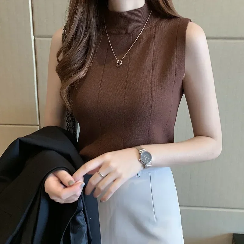 Women Knitted Tank Tops Female Thin Basic Casual Tank Tops O-neck Elegant Tees Sleeveless For Women Spring Summer