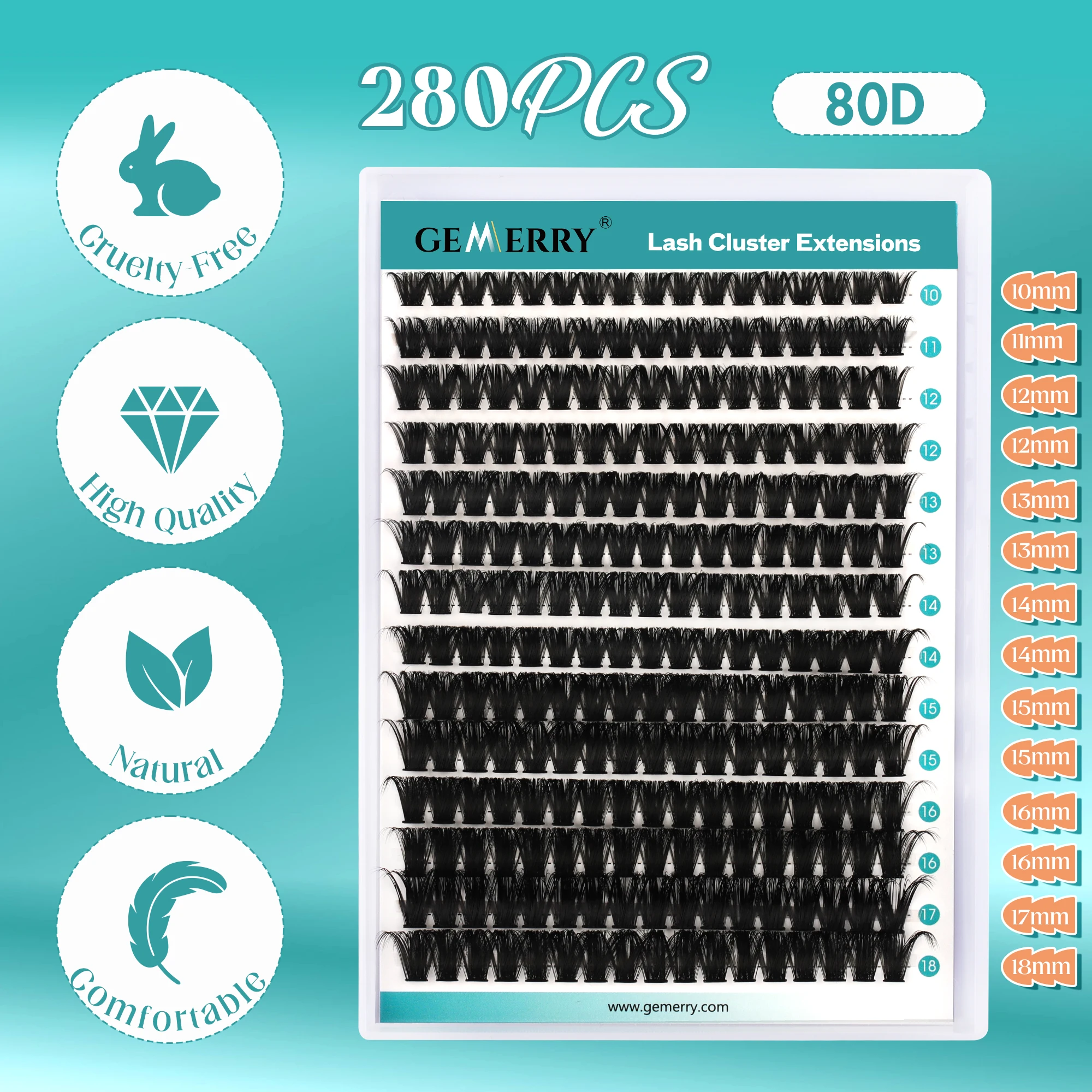 Description Picture 2 of itemGemerry Cluster Lashes 280 pcs Individual Lash Extensions 40D/50D/60D/80D/100D Soft&Natural DIY False Eyelash