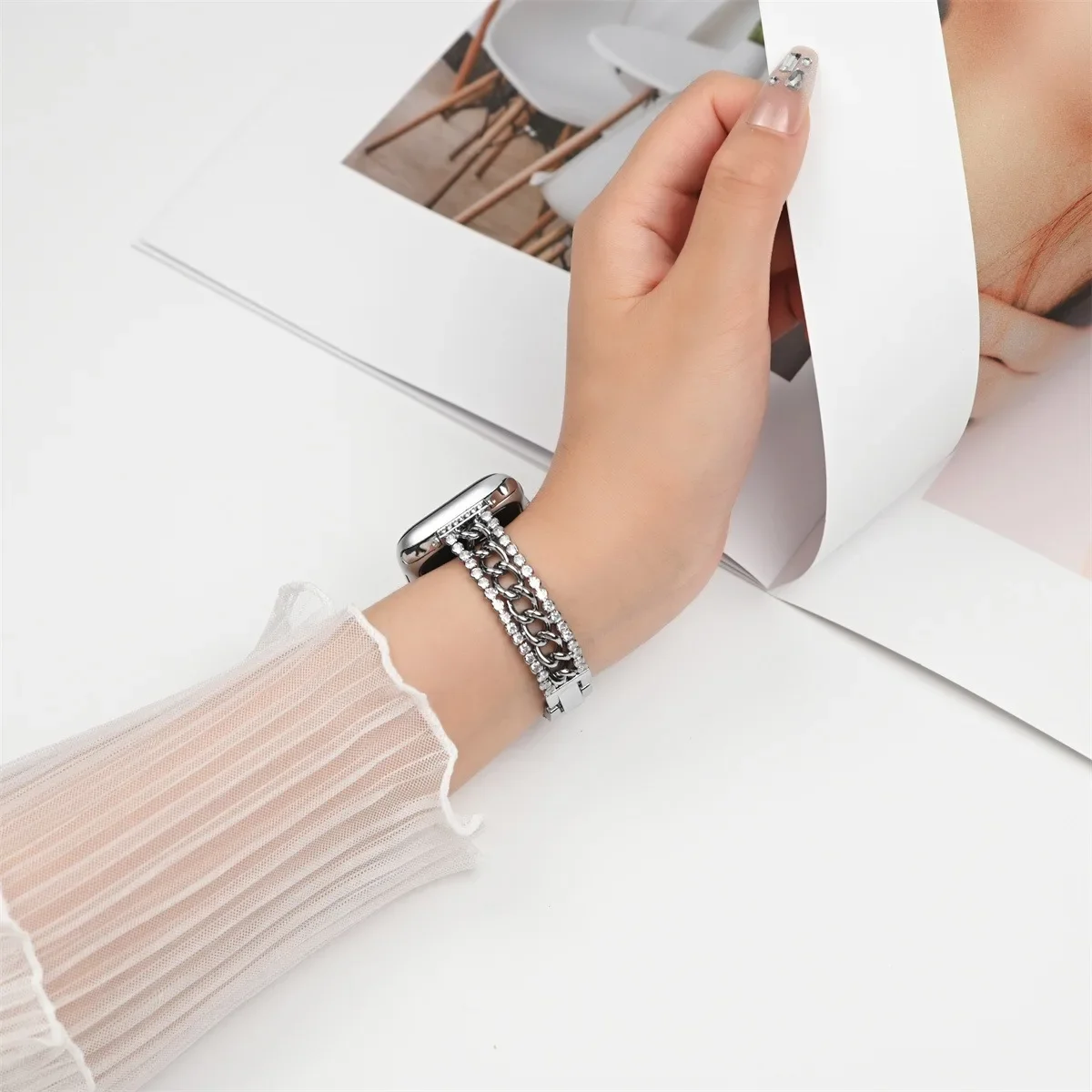 Pulseira de smartwatch em metal para apple watch series_voghion.com