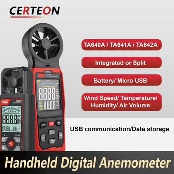 เครื่องวัดความเร็วลมดิจิตอล TA640A/641A/642A พกพา USB ความแม่นยำสูง สำหรับ HVAC มือถือ หน้าจอ LCD บันทึกข้อมูล 1