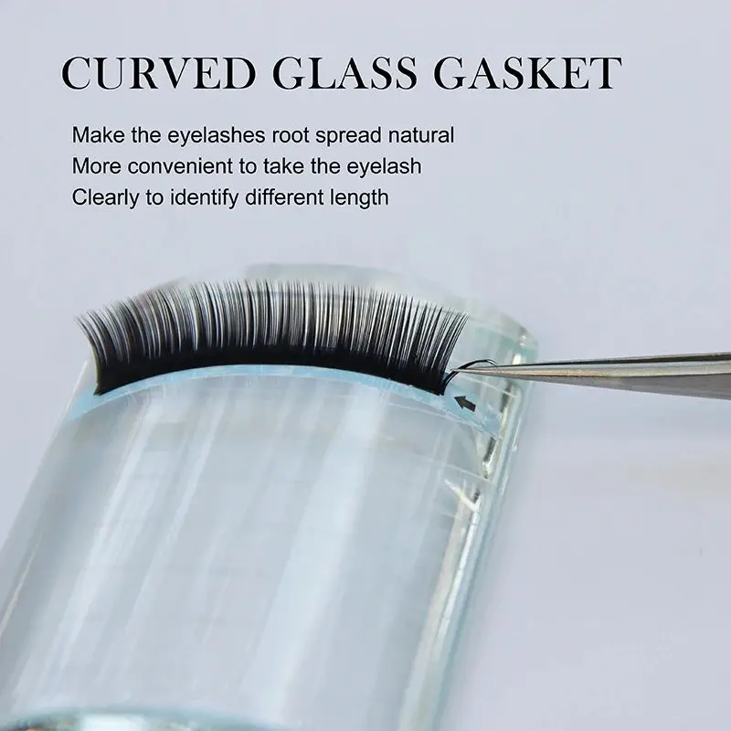 False Eyelashes Extensions Crystal Glass Adhesive Glue Pallet U Curved / Straight Stand Pallet Holder Transparent Glue Tray 6
