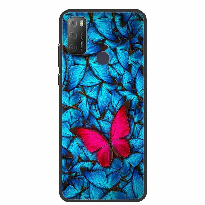 Charming Cat & Floral Design Silicone Phone Case, Black 6.52''