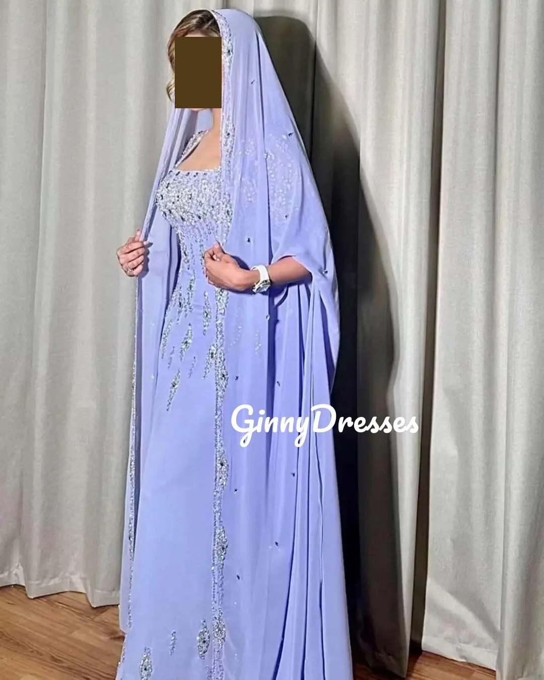 فستان زفاف مخصص، خط عنق مربع، على شكل حرف A، طول ا...