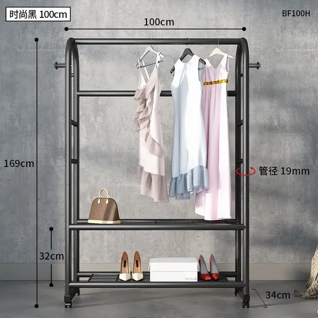 Clothes Rack Coat Rack Stand Floor Hanger Simple Clothing Rack Furniture Wardrobe Hat Stand Clothes Rack Stand Storage Shelves 100cm-Black