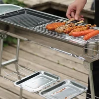 Outdoor Stainless Steel Charcoal Grill Large Size Barbecue Tool Portable Free Installation Handle Folding BBQ Cooking 2