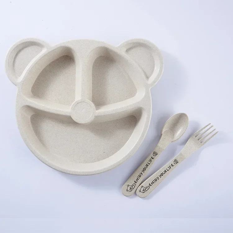 Baby bowl+spoon+fork Feeding Food Tableware Cartoon Bear Kids Dishes Eating Dinnerware Anti-hot Training Dinner Plate 3Pcs/Set baby tableware set