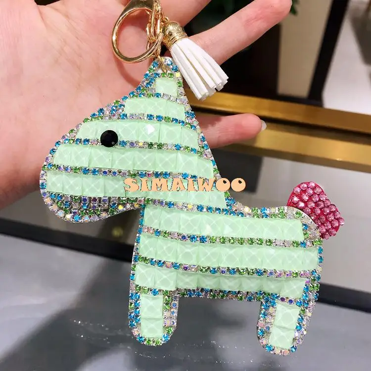 Strass Pferd Keychain Kristall Glänzende Nette Schlüssel Kette Squar Diamant Stein Mosaik Tier Keychain Kreuz Stich Geschenk Tasche Decor – Detail 14