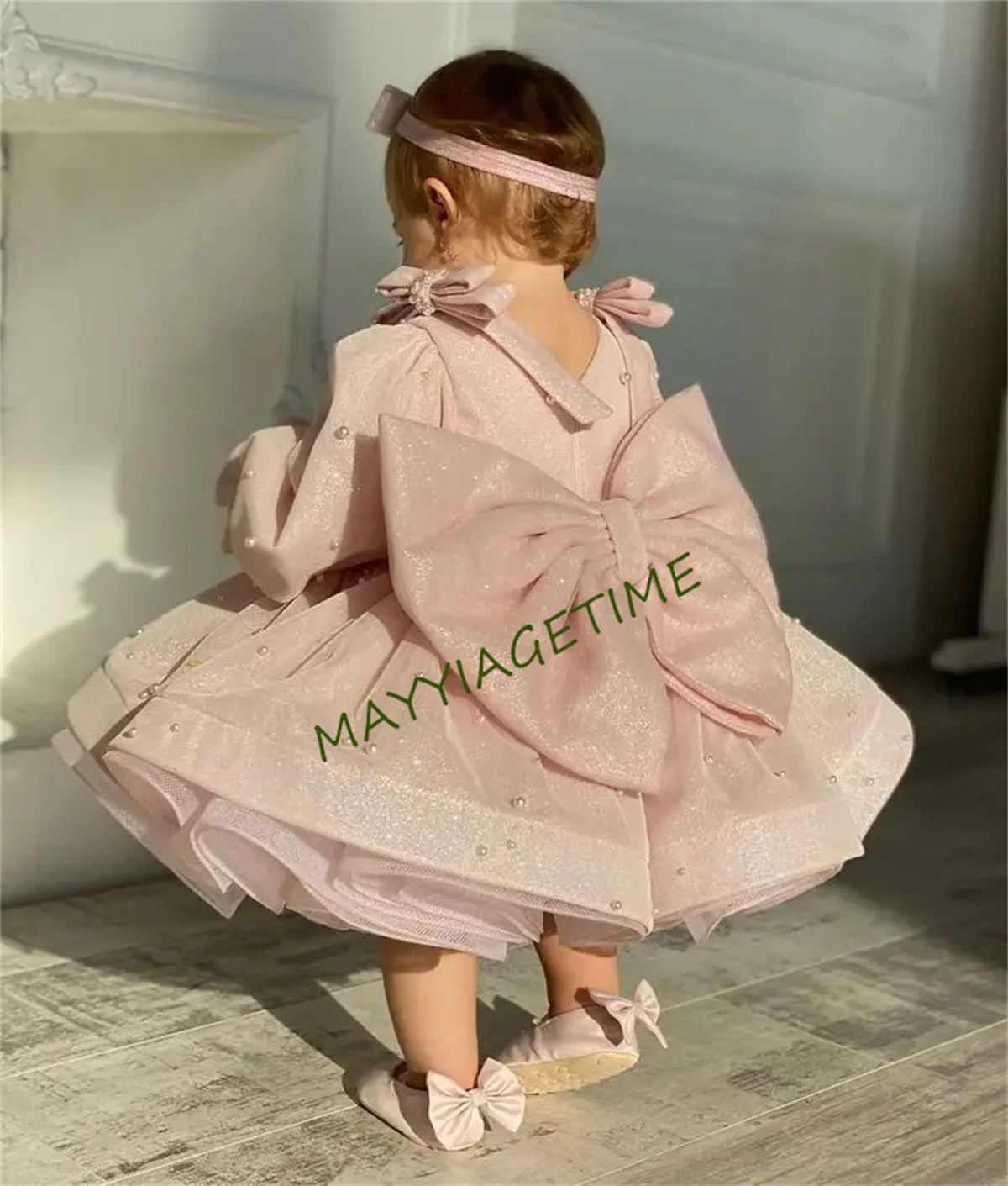 

Little Girl Gown Baby Girl Dress Puffy Flower Girl Dresses Long Sleeves Bow Princess Dress Frist Communion Dresses Birthday Girl