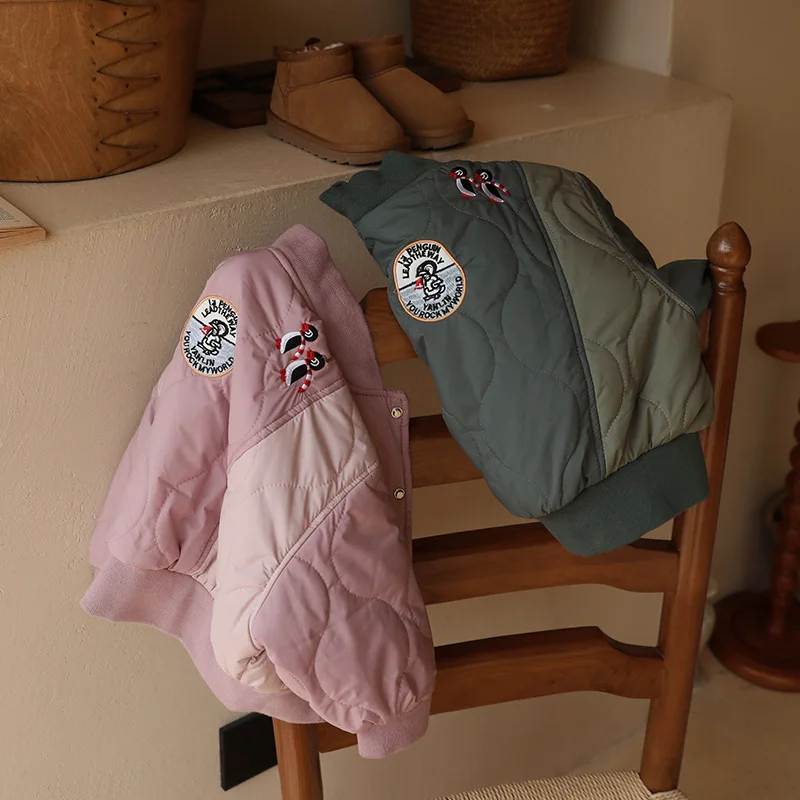 Embroidery Kids Jacket Autumn Winter Children's Outerwear Coats Fashion Children's Cotton Thicken Down Coat Jacket 1-5Years
