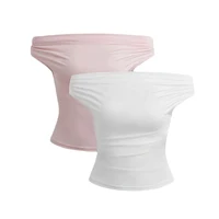 2 pièces ensemble plissé asymétrique haut court femme T-shirts haut sans bretelles femme sans manches Sexy hauts femmes tissu mode Streetwear 3
